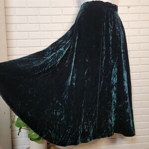 Vintage 70s Teal Green Crushed Velvet Long Skirt Cloak of Many Colors Sz Small
